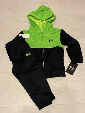 Under Armour Black and Neon Green Kids Matching Hoodie & Pants Set
